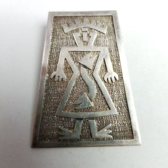 Vintage 900 Grade Silver Primitive Style Person Shape Brooch / Pendant, Estate - Picture 6 of 7